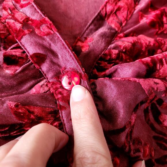 Vtg Sno Skins Velvet Burnout Burgundy Top Sz L - Picture 5 of 6